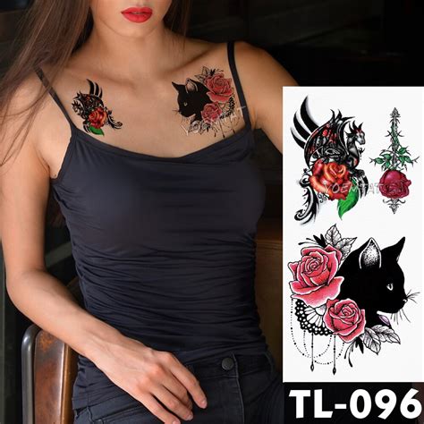 Water Transfer Black Cat Red Lace Rose Temporary Tattoo Sticker Totem