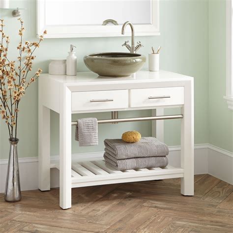 Most countertops are between 30 and 36 inches tall, and most vessel sinks are 4 the typical range for sinks is between 14 and 18 gauge. 36" Verlyn Mahogany Vessel Sink Vanity - White - Vessel ...