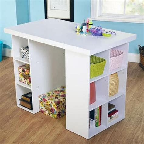 White Craft Table 4 Adjustable Shelves Working Table Counter Height