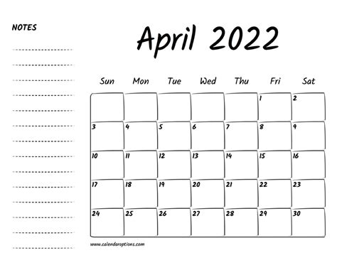 April 2022 Printable Calendar Calendar Options