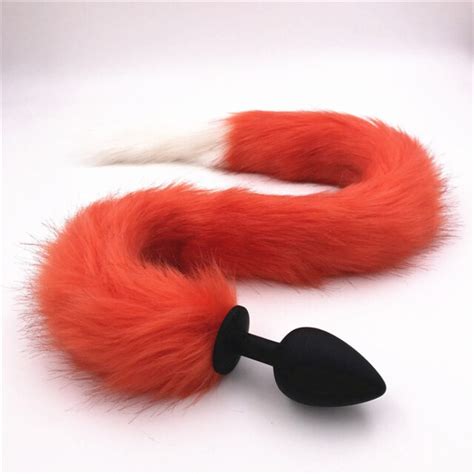 Buy 3 Size Silicone Butt Plug Orange And White Anal Plug Fox Tail Anal Beads