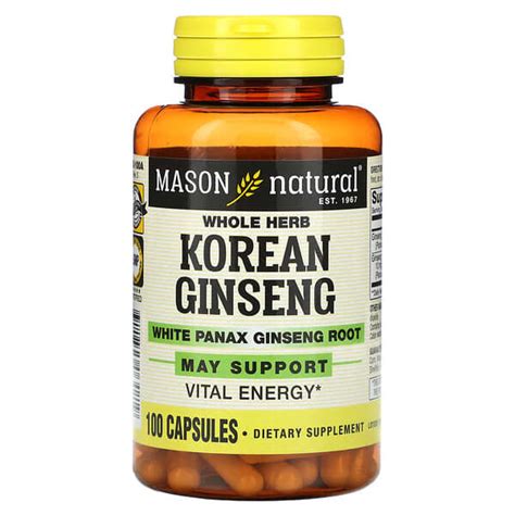 mason natural whole herb korean ginseng with white panax ginseng root 100 capsules