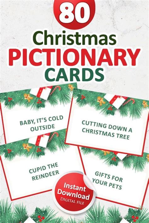 Christmas Games Printable 80 Christmas Pictionary Cards Etsy