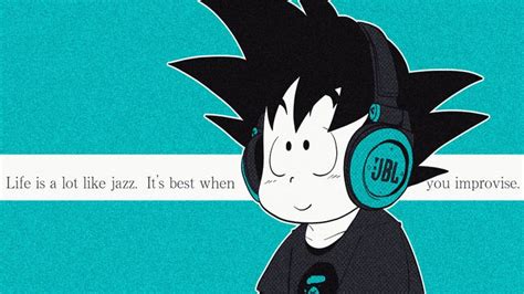 Jazz Son Goku Kid Goku Headphones Music Sound Dragon Ball Text