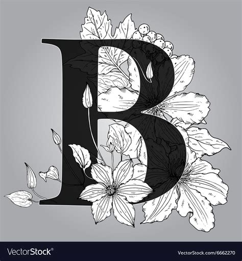 Capital Letter B Floral Monogram With Hand Drawn Vector Image