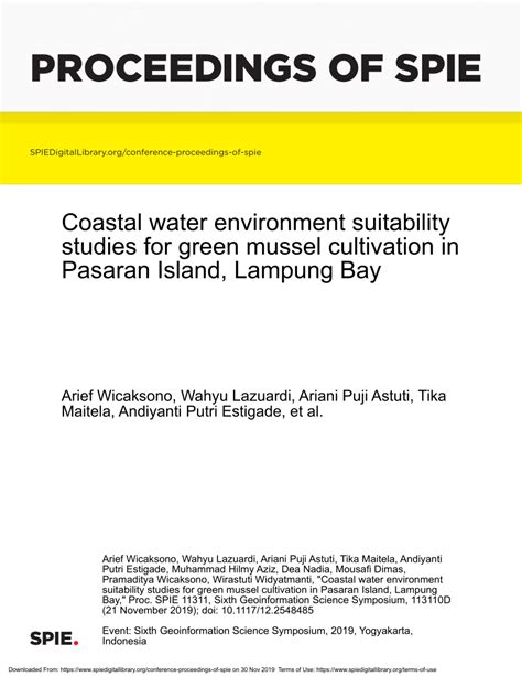 Pdf Coastal Water Environment Suitability Studies For Green Mussel