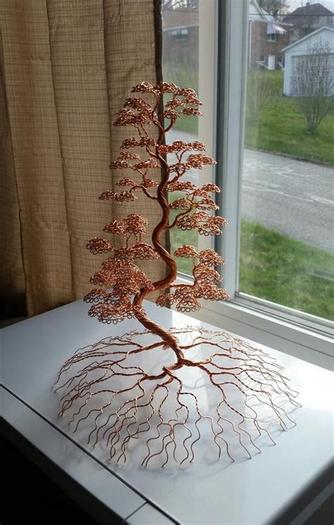Large Copper Wire Rooted Bonsai Tree Metal Art Sculpture Etsy Wire