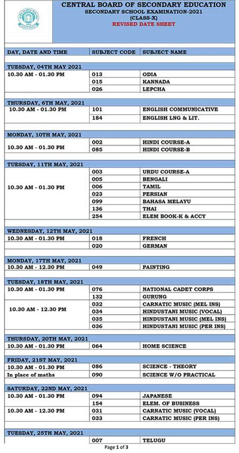 The class 12th board exam time table and date sheet is given below, which you can download and. (New) CBSE Date Sheet 2021 - 10th, 12th (Revised): CBSE ...