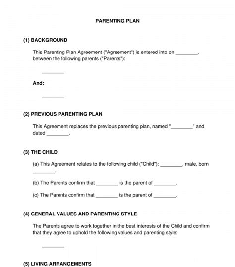 Parenting Plan Sample Template Online Word And Pdf