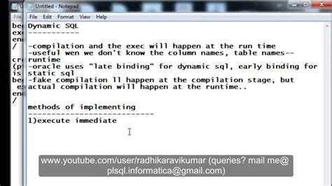 Pl Sql Dynamic Sql Part Youtube