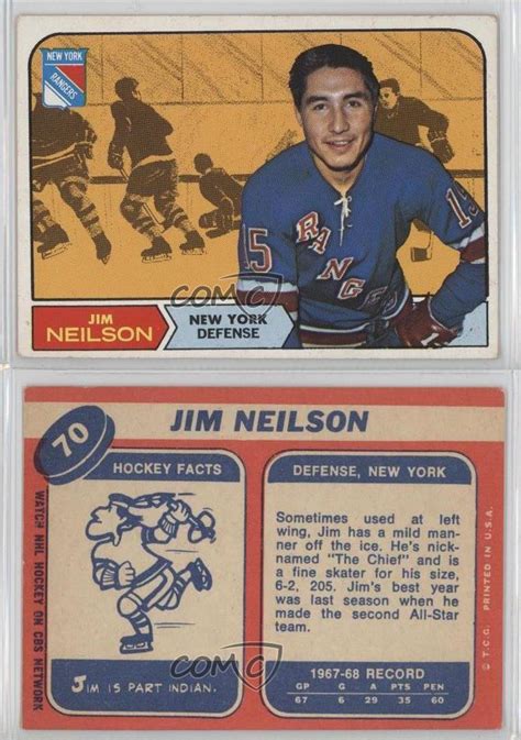 1968 69 Topps 70 Jim Neilson New York Rangers Hockey Card Ebay