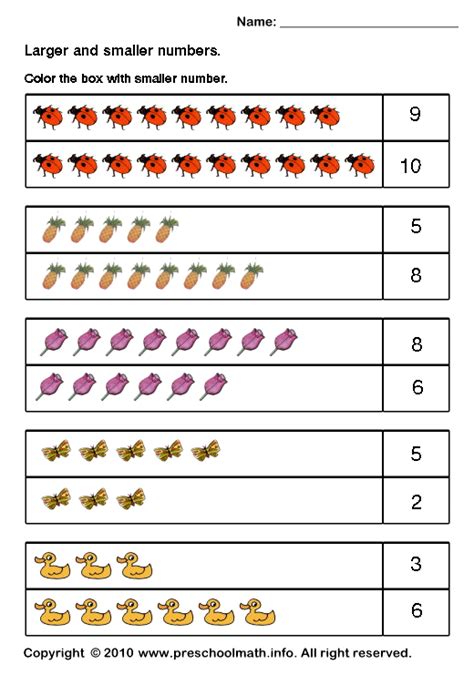 Smaller And Bigger Number Worksheets Number Worksheets Kindergarten