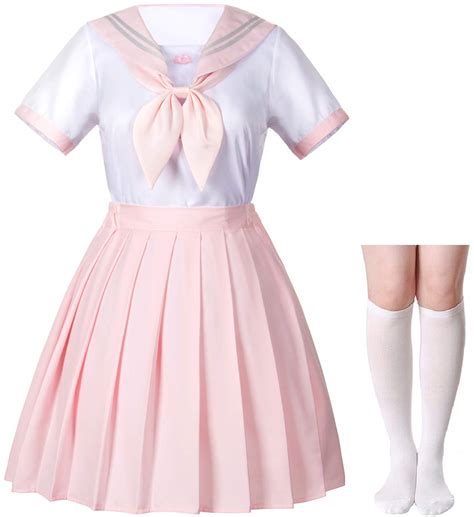 Buy Japanese School Girls Jk Uniform Sailor White Pink Pleated Skirt Anime Cosplay Costumes With