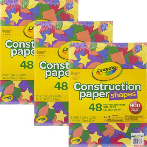 Crayola Construction Paper Shapes 9x12 48 Sheets Multipack Of 3