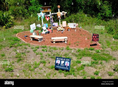 Roadside Memorial to Auto Accident Victims Florida FL US USA Stock