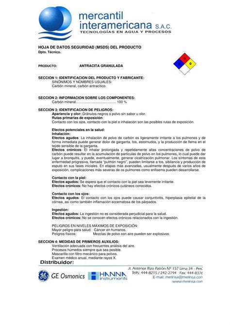 Pdf Hoja De Datos Seguridad Msds Del Clasificacion Nfpa