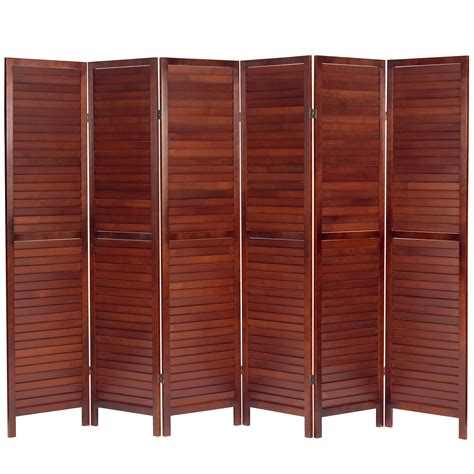 Oriental Furniture 6 Ft Tall Wooden Louvered Room Divider Walnut 6