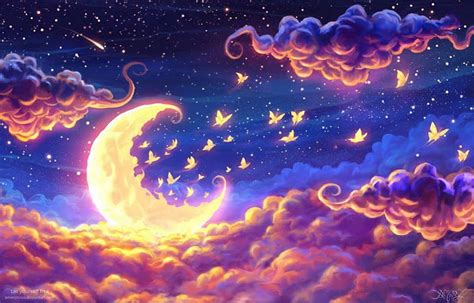 Dream Stars Abstract Sky Clouds Fantasy Moon Butterfly Dream
