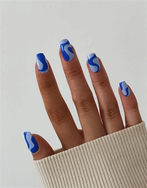 Blue Swirl Nails Gel Nails Blue Nails Fire Nails