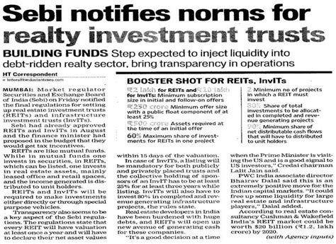 The decision to introduce real estate investment trusts (reits) in. SEBI Notifies Final Regulations for #REITS The market ...