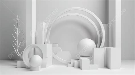 Minimal Geometric Podium In Abstract White 3d Scene With Rendered Forms