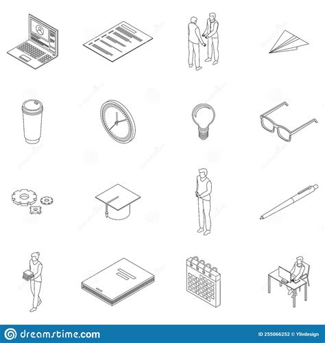 Preparation For Exams Icons Set Vector Outline Stock Illustration