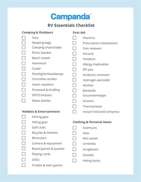Printable Rv Setup Checklist Customize And Print
