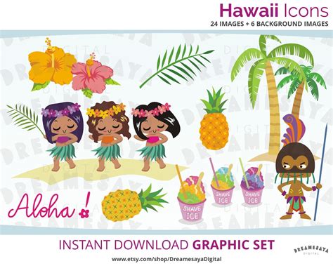 Cute Clip Art Hawaii Cartoons Hula Girls Clip Art Hawaii Etsy