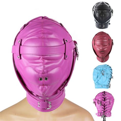 Fetish Bdsm Bondage Full Hood Maskslave Leather Harness Padded Gimp