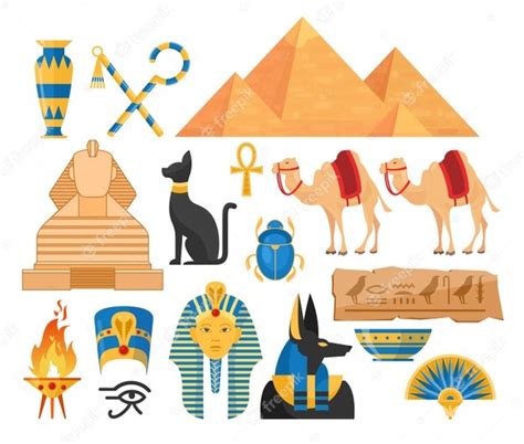 Bunte Illustrationen Des Alten Gyptenkarikaturensatzes Sammlung