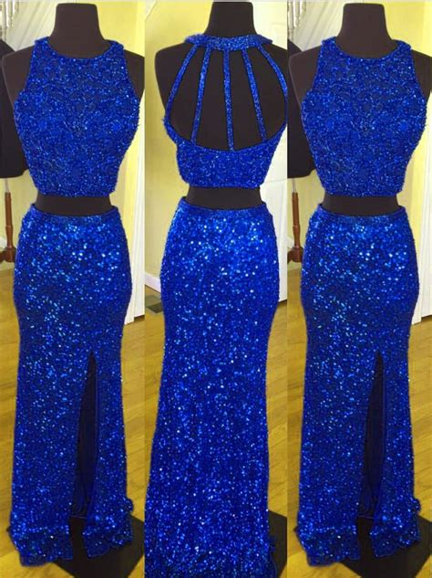 royal blue prom dress sequins prom dress mermaid prom dress two piece prom dress sparkly dresses