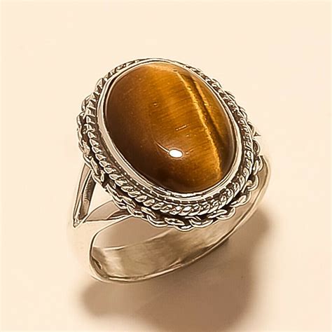 Natural Brazilian Tiger Eye Ring 925 Sterling Silver New Year Fine