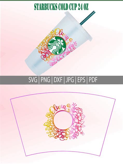 Starbucks Svg With Your Name Starbucks Wrap Cup With Flower Etsy