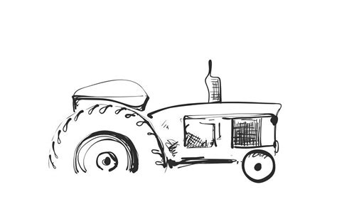 Tractor On White Background Free Hand Drawn Sketch Vector