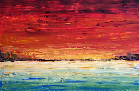 Abstract Seascape Red Meets Sea Painting By Amy Giacomelli