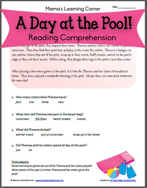 Reading Comprehension: Pool Day! - Mamas Learning Corner