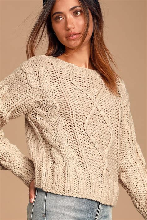 Cable Knit Sweater Beige Knit Sweater Knit Chunky Sweater Beige