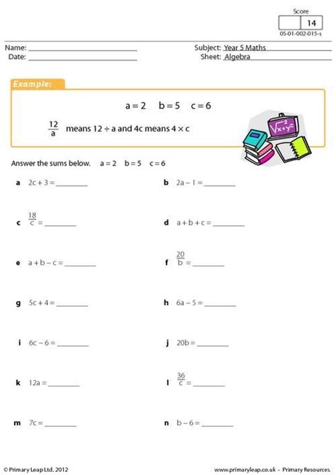 Algebra Worksheets Year 6 Mental Maths Tests Year 6 Worksheets From