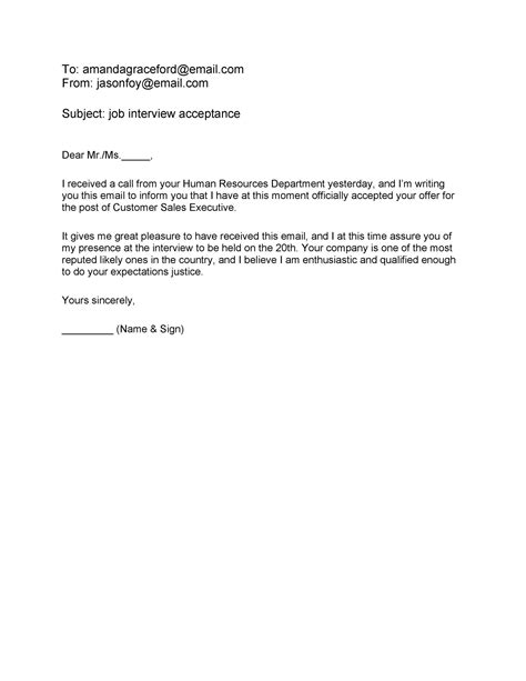 You can send the letter by mail or email. 38 Professional Interview Acceptance Emails (+Smart Tips ...