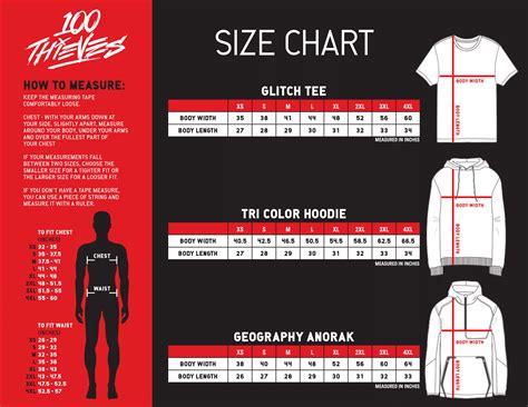 2019 Spring Collection Size Chart R100thieves