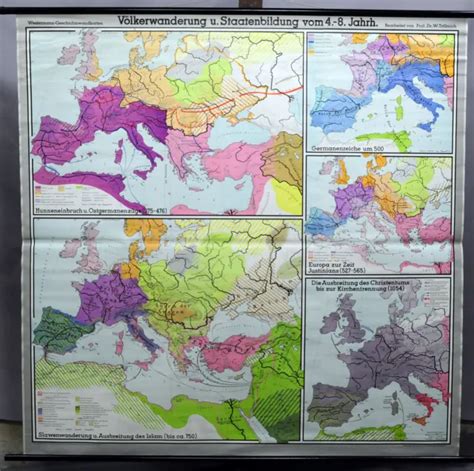 Vintage Pull Down Map European Migration Creation Of States 4th 8th