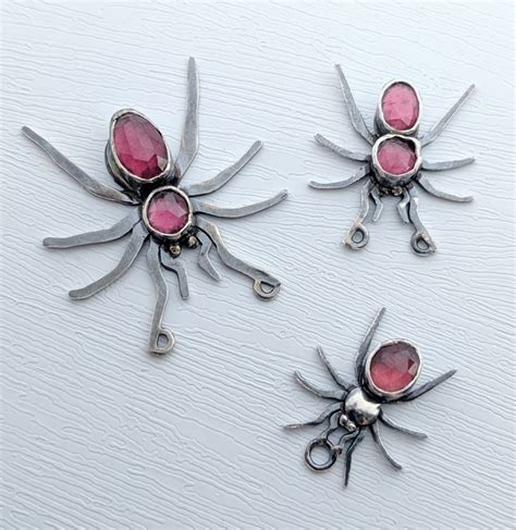 Spider Pendants Handmade From Sterling Silver With Rose Cut Garnets