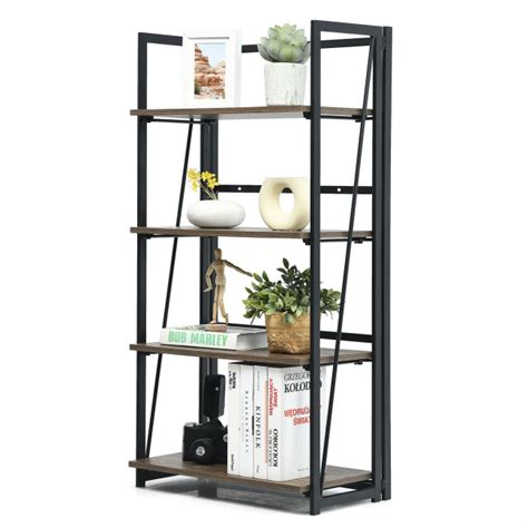 4 Tier Folding Bookshelf No Assembly Industrial Bookcase Display