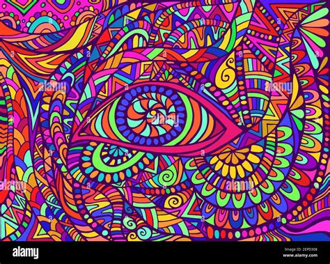 Trippy Hippie Rainbow Psychedelic Shamanic Eye With Colorful Bizarre Ornaments Fantastic