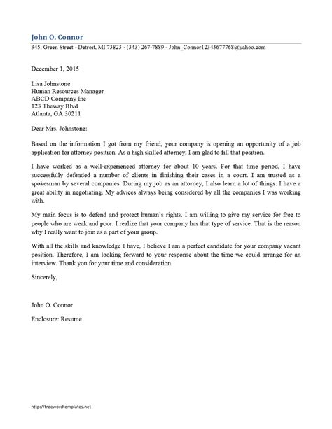 Letter Format Template Attn Free Attorney Cover Letter Examples