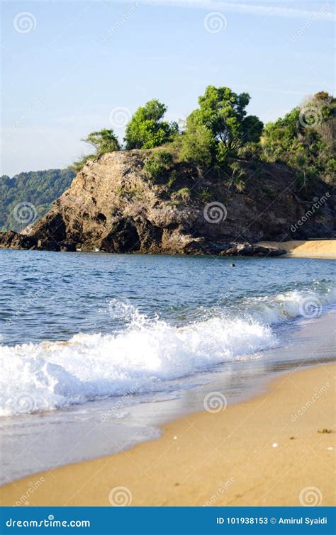 Beautiful Tropical Beach Soft Wave Hitting Sandy Beach Under Brighter