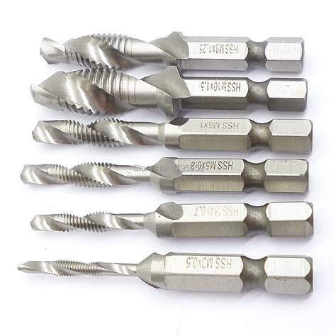 6pc Hss Combination Drill Tap Bit Tapping Deburring Countersink 14 Hex