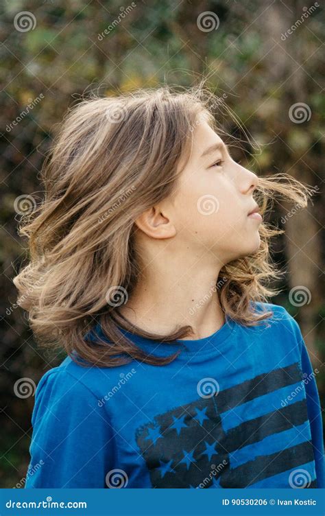 Boy With Long Hair Stock Photo Image Of Intense Long 90530206
