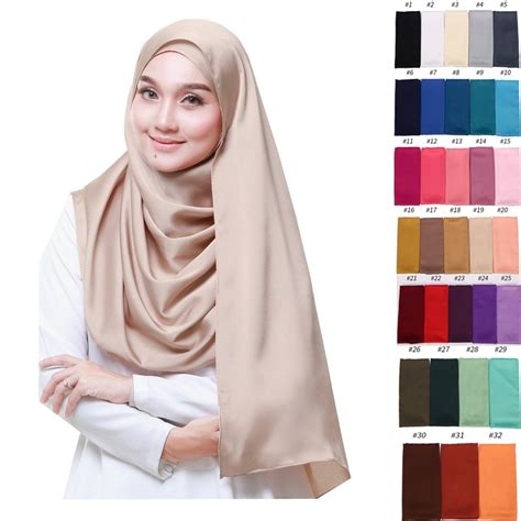 High Quality Women Silk Matte Satin Scarf Plain Malaysia Muslim Hijab