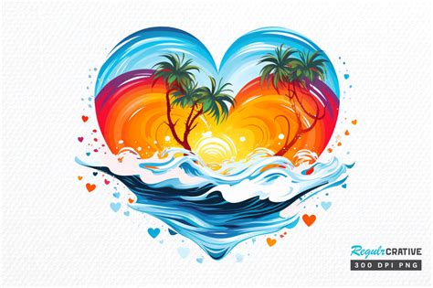 Retro Beach Heart Watercolor Clipart Png Graphic By Regulrcrative